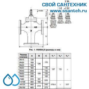 10248 Honeywell, V5050A1108 Клапан трехходовой линейный смесительный фланцевый, PN16, DN125, Kvs 250.0, 38мм, 2…220 °C