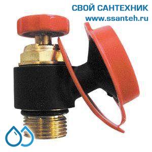 17533 Termicus Кран сливной 1/4" НР с соединителем для подключения шланга 3/4" НР (красный)