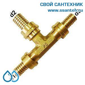 18139 Herz, P551805 Тройник  латунный под надвижную гильзу, 18x2,5-12x2,0-18x2,5